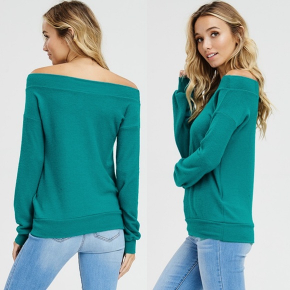 Last One❗️Teal Off Shoulder Sweater - Picture 3 of 5